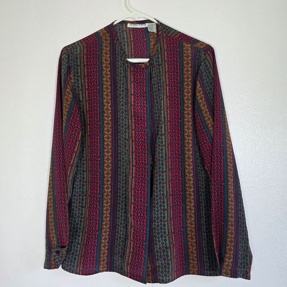 Regina Porter Vintage Southwestern Open Front Blouse Womens 6 Boho Aztec